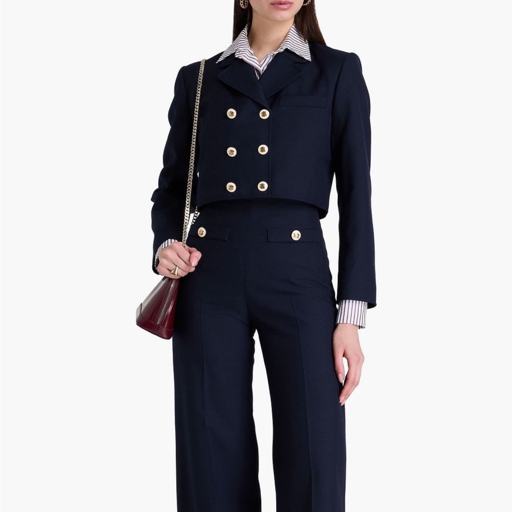 Sandro Double-Breasted Navy Cropped Jacket worn once